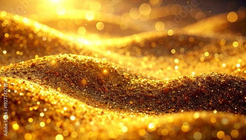 Golden Glitter Sandscape Sparkling Waves Abstract Background for Beauty and Celebration Products Glamorous Luxury Concept.