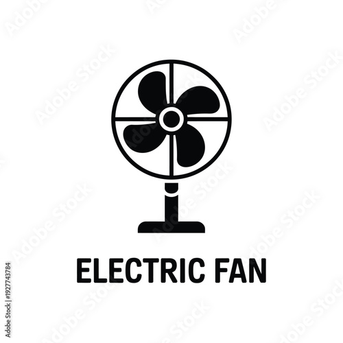 A simple black and white illustration of an electric table fan