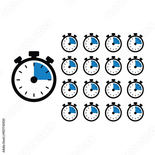 Multiple stopwatches displaying varying amounts of elapsed time