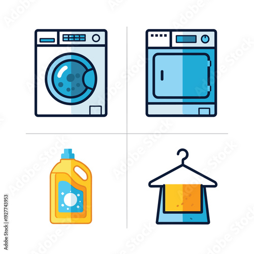 Laundry and cleaning service icon set illustration.
