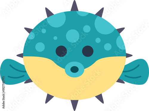 Pufferfish swimming, featuring a cute spiked aquatic animal
