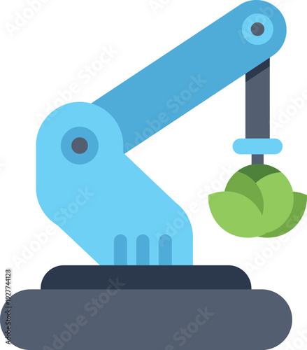 Robotic arm picking a green vegetable, representing agritech automation