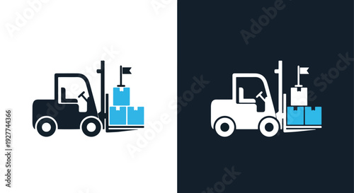 Forklift warehouse work vector illustration flat designBlue icon set - Modern style icon - Vector icon set - Glyph and solid icon set - Icon vector - Flat Design Icon - line icon set