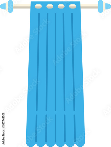 Blue curtain hanging on a white rod with decorative finials