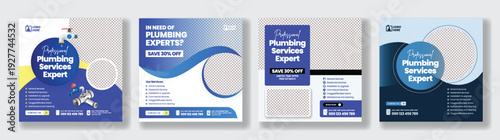 Professional Plumbing Maintenance And Repair Social Media Template Bundle Featuring Trusted Technician Electrician Handyman Banner Ads Square Flyer Poster Designs For Digital Marketing