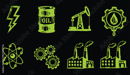 Sustainable energy icons: renewable resources and eco-friendly technology concepts