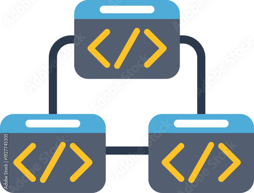 Program components showing a hierarchical structure for coding and software development
