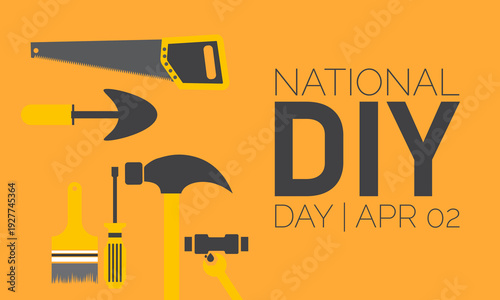 National DIY Day celebration with construction tools and text on background