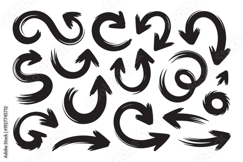 Various bold black brush stroke arrows, swirling pointers, and curved direction indicators for design
