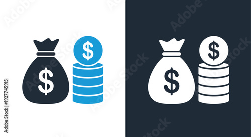 Money growth finance icons flat design vector illustrationBlue icon set - Modern style icon - Vector icon set - Glyph and solid icon set - Icon vector - Flat Design Icon - line icon set