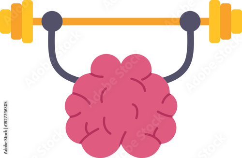Brain character lifting a barbell, representing mental workout and cognitive development