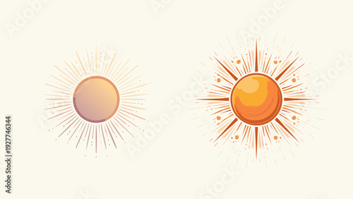 Two stylized sun illustrations with radiating rays against a neutral background