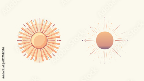Artistic Representations of the Sun and Celestial Bodies in a Stylized, Minimalist Design