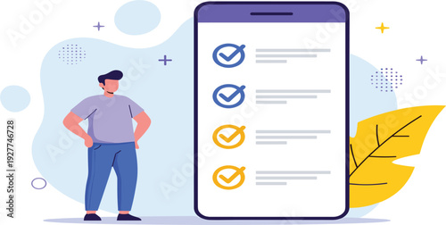 Task Management Checklist Mobile App Illustration with Completed and Pending Tasks for Productivity, To Do List Planning, Organization, and Workflow Management Design