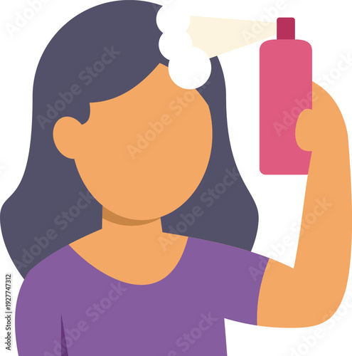 Woman applying hairspray, a cosmetic product for hair styling and grooming