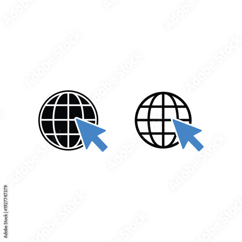 Global connectivity icons with cursor pointers indicating interactive web navigation elements in a digital interface