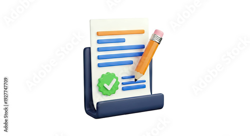 3D Rendering of a Checklist with a Pencil and Checkmark