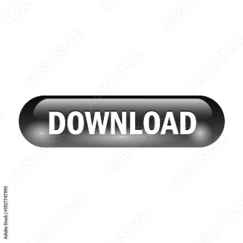 Download button isolated on white background. Call to action banner in black and white halftone style. Web interface element for app, software or digital content concept.