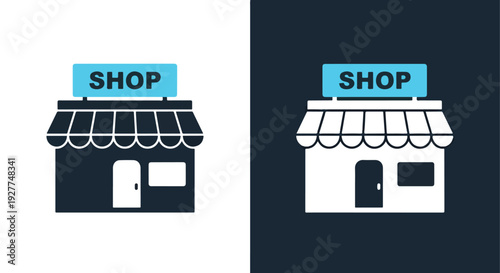 Shop Storefront Flat Design Vector Illustration Icon SetBlue icon set - Modern style icon - Vector icon set - Glyph and solid icon set - Icon vector - Flat Design Icon - line icon set