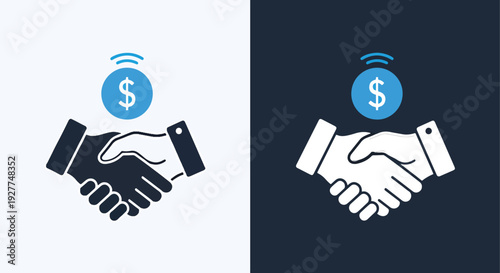 Handshake deal money success vector illustration flat designBlue icon set - Modern style icon - Vector icon set - Glyph and solid icon set - Icon vector - Flat Design Icon - line icon set