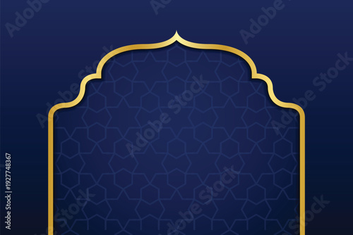 blue gradient arabic background islamic pattern gold arch vector illustration eid mubarak ramadan kareem eid al fitr
