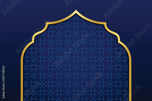 blue gradient arabic background islamic pattern gold arch vector frameillustration eid mubarak ramadan kareem eid al fitr