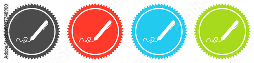 Icons auf 4 Buttons mit Zacken zeigen Stift, Schreiben oder Signatur