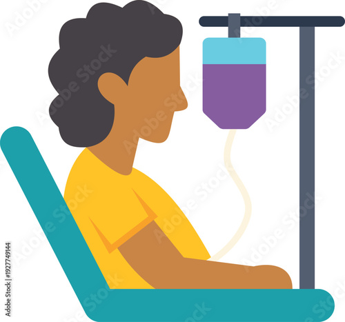 Patient undergoing an intravenous medical infusion while sitting
