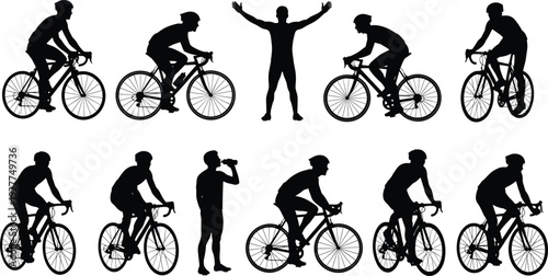 Bicycle, cyclist, silhouette, racing, sport, road, bike, athlete, collection, competition, set, exercise, mountain, active, lifestyle, flavector, vector, illustration, equipment, training,