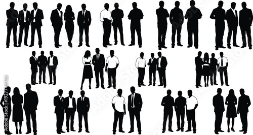 Business, people, silhouette, group, team, professional, office, corporate, employee, success, meeting, communication, manager, standing, working, set, collection, flavector, vector, illustration,