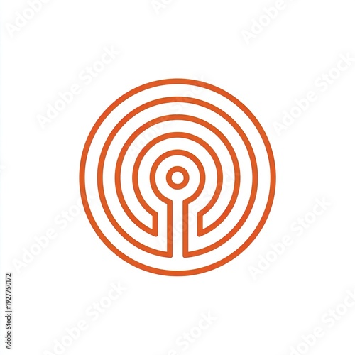 A stylized concentric circular pattern with a single-path design in orange on a white background