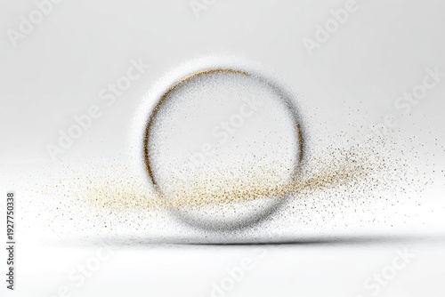 A golden ring-like object with sand-like particles escaping its form, centered on a white background