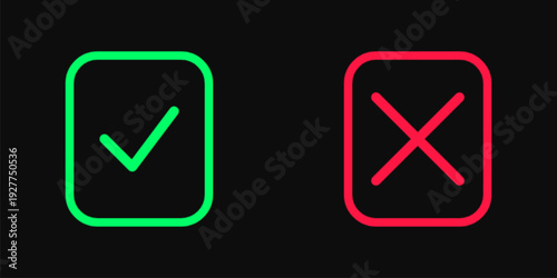 Tick and cross icons,yes and no icons on black background