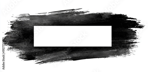 Brushstroke with a rectangular white space in the middle. The black smear is over a white background