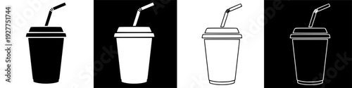 Minimalist disposable beverage cup with straw icon for take-away drinks