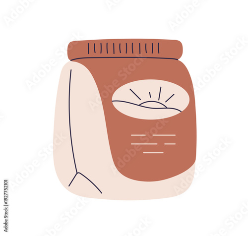 Flour bag, abstract food product in paper sack. Package, pantry produce in pack. Culinary grocery ingredient, powder, nutrition. Flat vector illustration isolated on white background