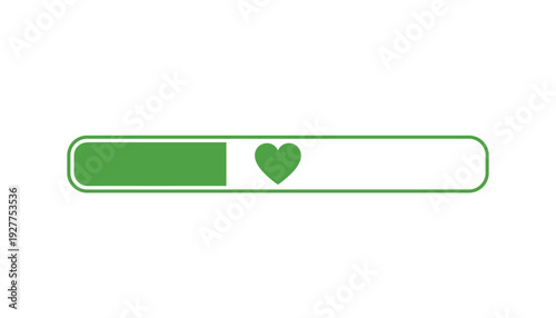 Green heart loading bar symbolizing love and progress