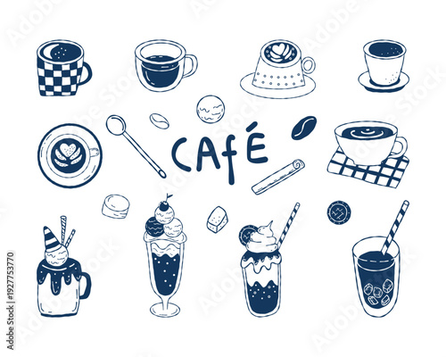 Hand Drawn Cafe Drinks Doodle Set – Coffee and Beverage Illustration Collection
