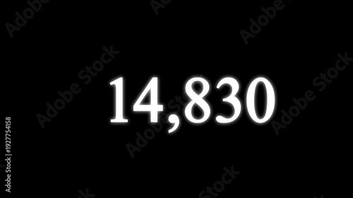 Number counter animation from 0 to 40,000 numbers on a black background. Number counting from 0 to 40k animation