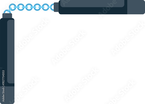 Classic nunchaku weapon illustration showcasing dark handles linked by a blue chain