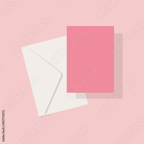 Flat mockup for postcard with envelope. Illustration of a6 greeting card template