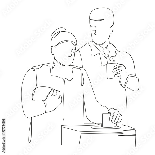 One continuous single drawing line art flat doodle election, woman, vote, voting, us, democracy, citizen, poll, ballot. Isolated image hand draw contour on a white background; hand drawn; not AI