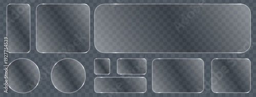 Liquid glass button interface, light frame banner set, mobile light frame glass tech set, glowing PNG banners futuristic, web vector frames.