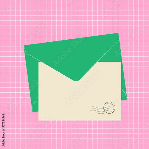 Vector illustration of green envelope with postcard template