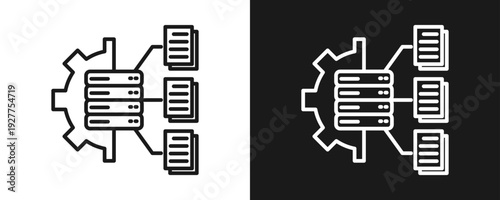 Database Management Icon Set Outline In White And Black Background