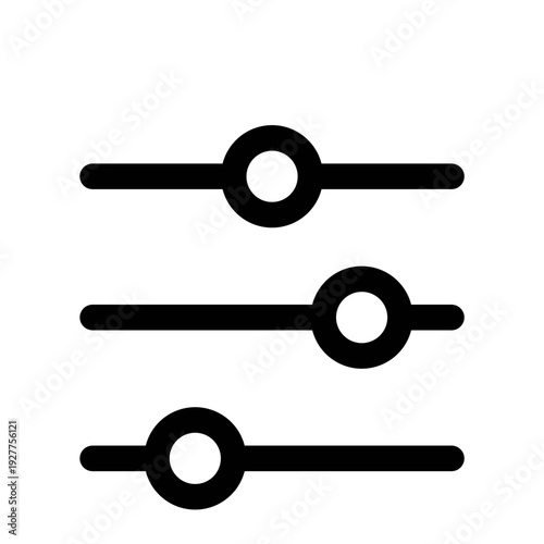 graphic equalizer illustration Vector icon representing three slider controls indicating adjustable settings or filter options in a digital interface Minimalist black and white for  volume control