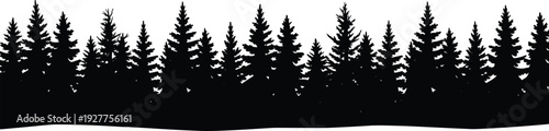 Dense Pine Forest Silhouette Landscape with Evergreen Tree Line and Woodland Horizon Vector Illustration Minimalist Nature Background Banner Scenic Wilderness Skyline Design
