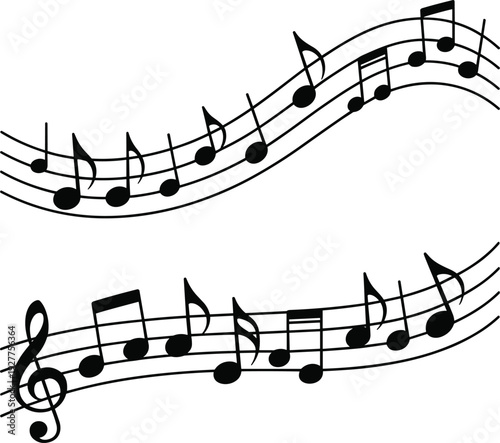 Flowing Musical Notes on Staff with Treble Clef Melody Wave Vector Illustration Isolated on White Background Music Composition Design