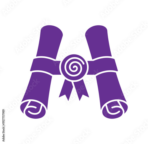 Purple icon of two rolled up diplomas tied with a ribbon