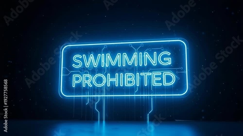 Neon Sign Stating Swimming Prohibited In Futuristic Environment Possibly Pool Digital Space Use It For Warnings Restrictions Design Concepts With Modern Aesthetic The Background Is D